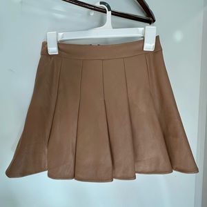 Faux Leather Tan Pleated Mini Skirt